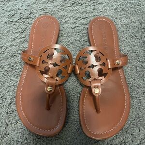 Tory Burch Miller Sandal 7.5 Brown Gold Slip on